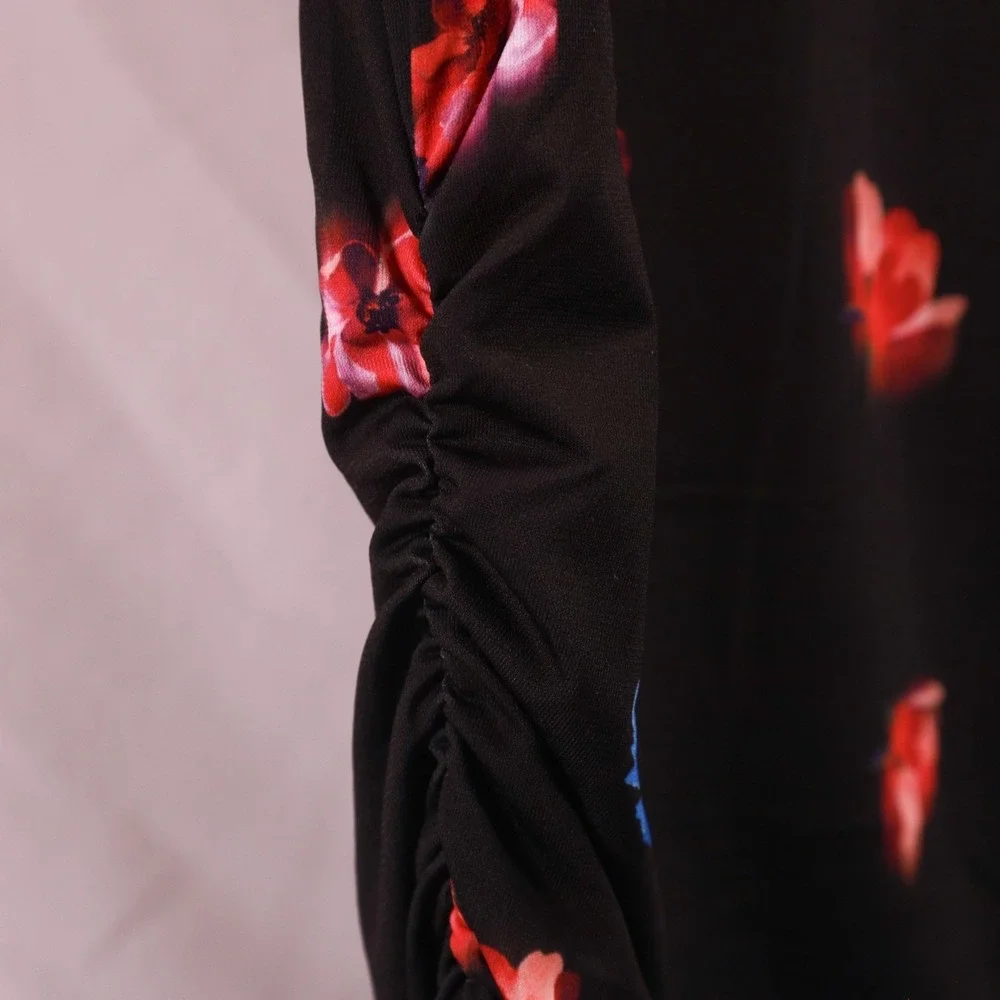 Boston Proper Womens S Floral Print Turtleneck‎ Ruched Long Sleeve Stretch Pink - Picture 3 of 4
